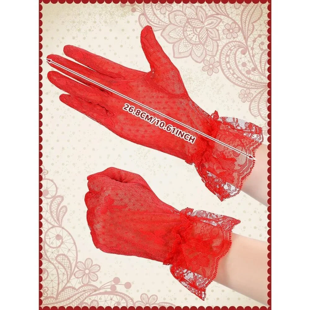 Women's Elegant Dress Up Lace Gloves Dark Red Halloween Wedding Parties Prom